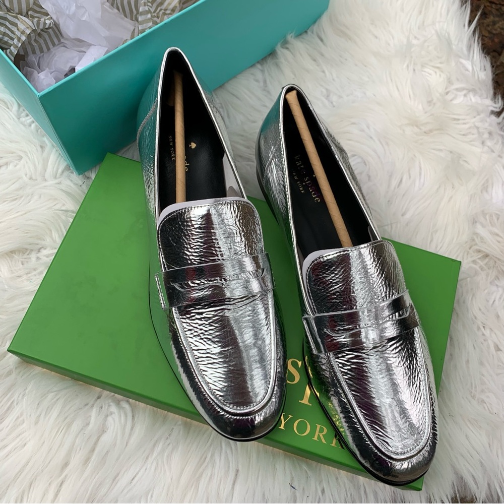 Kate Spade Silver Genevieve Silver Loafers for Women Size 10